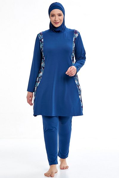 MEBA Lycra Battalini Plus Size floral μοτίβο μακρυμάνικο πλήρες καλυμμένο ανοιχτό μπλε ναυτικό μαγιό Hijab