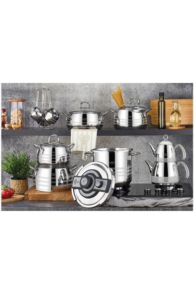 ACAR Plus 18 Parça Akasya Platin Çelik Tencere Seti