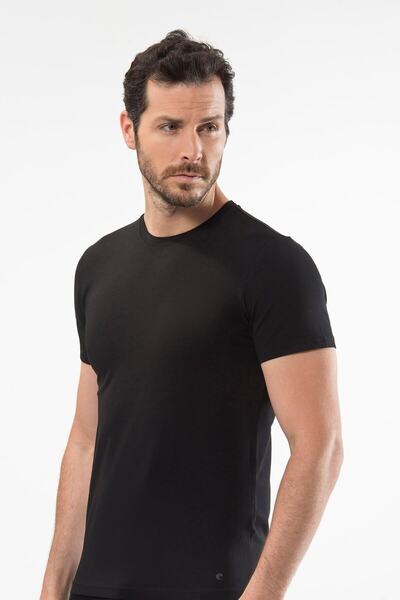 Cacharel Ανδρικό κοντομάνικο μπλουζάκι 3 τμχ μαύρο O λαιμόκοψη 95% βαμβάκι 5% ελαστάνη