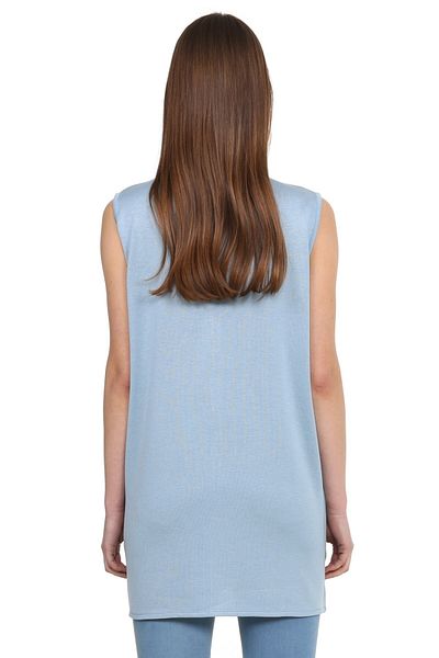 Solo Crystal Stone Detailed Long Sleeveless Cardigan