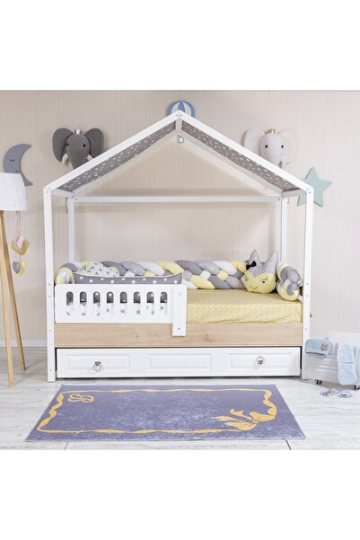 Mini Baby 3'lü Örgülü Sarı Montessori Bebek Çocuk Uyku Seti 100x200