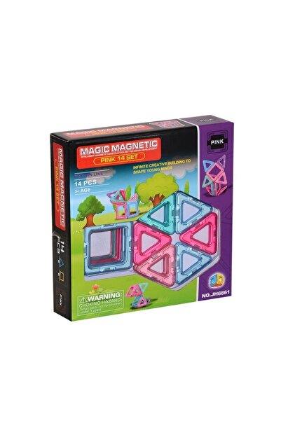 Kızılkaya Oyuncak Kzl-jh6861 Kızılkaya, Manyetik 14 Parça Kare Üçgen Pink Set