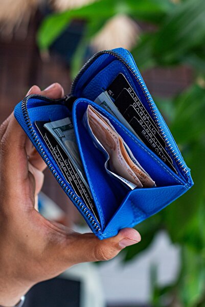 Garbalia Leeds Genuine Leather Zippered Saks Blue Unisex Wallet