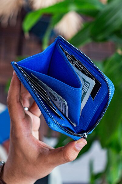 Garbalia Leeds Genuine Leather Zippered Saks Blue Unisex Wallet