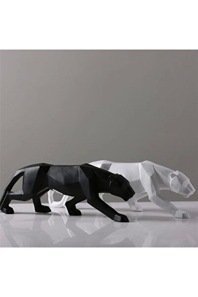 Dekoromi Dekoratif Kübik Kaplan Heykeli Siyah-Beyaz Ikili – 43x14cm, Modern D...
