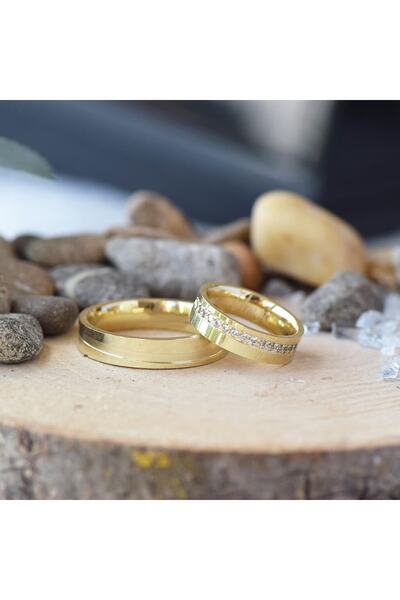 Lilarote Pırlanta Yeşil Kanallı Taşlı Model Çift Alyans