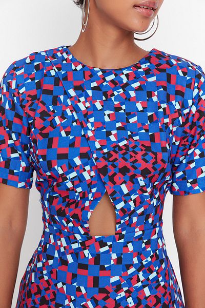 Trendyol Collection Sötétkék mintás szuper mini szőtt ruha TWOAW23EL00340