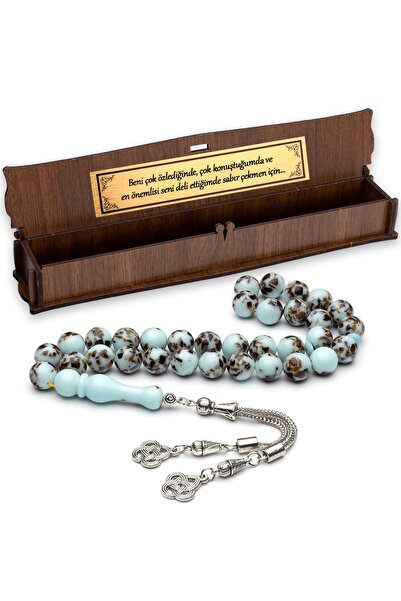 OTTOTESBİH Mărgele de rugăciune de chihlimbar cu pulbere de mozaic într-o cutie de lemn când mă iubește foarte mult