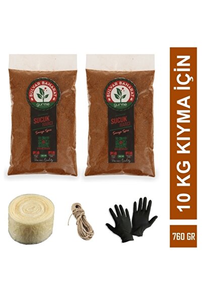 Bulvar Baharat Gurme Geleneksel Sucuk Yapım Seti 10 Kg Kıyma Için (760g Sucuk Baharatı+10m Bağırsak+bağlama Ipi+eldiven)