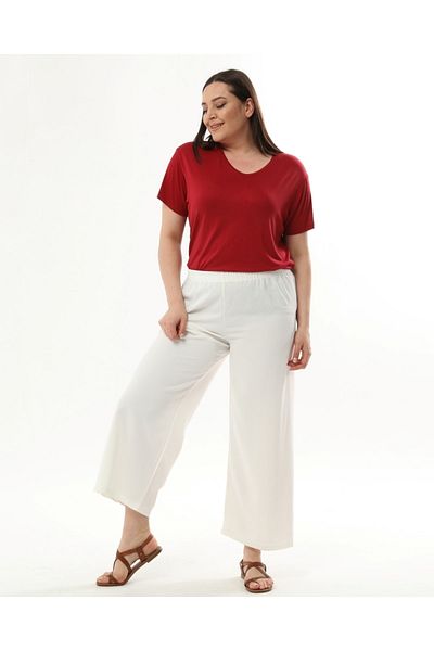 DİVAL Women's White Elastic Waist Plus Size Ayrobin Trousers