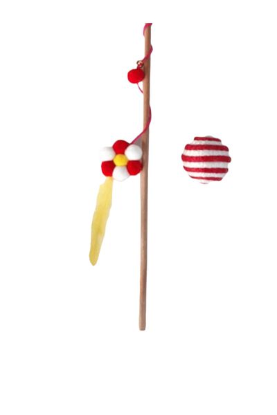 Be Cat Pompom Daisy Figured Bell Cat Fishing Rod and Rope Wrap Cat Ball Pack of 2