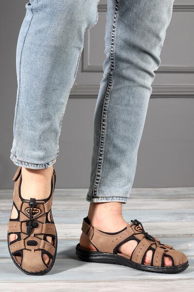 DUNLOP 1702 Model Ανδρικά Δερμάτινα Σανδάλια Velcro Παντόφλες