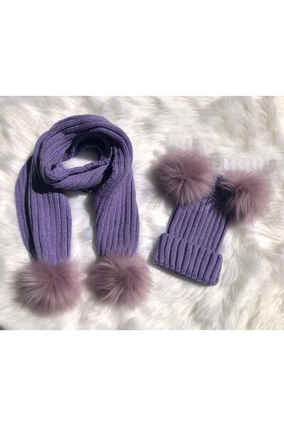 BUEMAY Set de eșarfe cu pompon dublu pentru fete