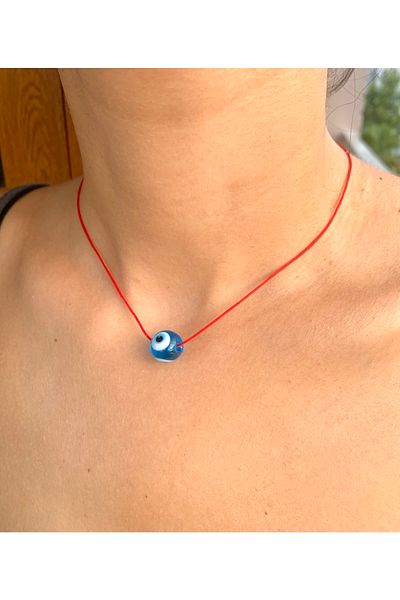 Atelier Çağla Glass Evil Eye Beaded Red Rope Necklace