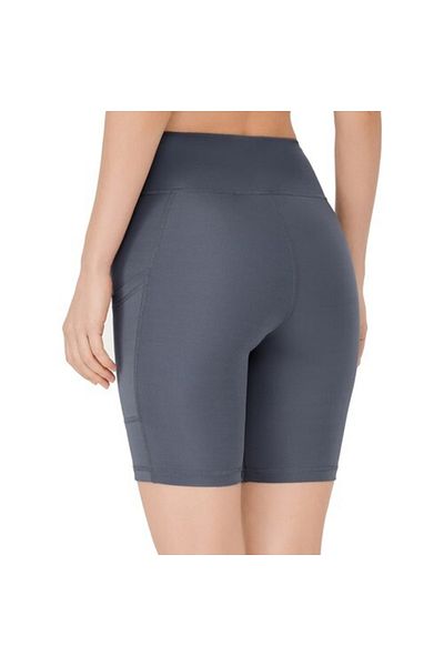 Los Ojos Women's Anthracite High Waist Smoothing Double Pocket Biker Shorts Short Sports Tights