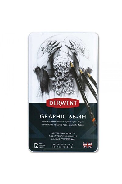Derwent Graphic Pencil 12'li Teneke Kutu Medium (dereceli Kalem)(dengeli Uçlar)