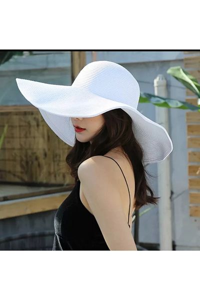 Kardelen Butik Denizli Floppy Hat, Large Brim Luxury Straw Beach Hat (With Adjustment Rope Inside)