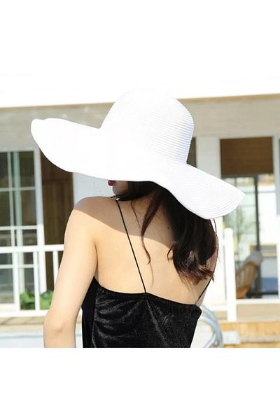 Kardelen Butik Denizli Floppy Hat, Large Brim Luxury Straw Beach Hat (With Adjustment Rope Inside)