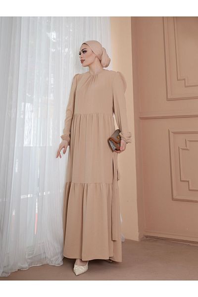 VOLT CLOTHİNG Sukienka Ayrobin z paskiem i falbaną na kołnierzu