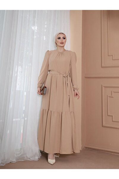 VOLT CLOTHİNG Ayrobin ζωσμένο φόρεμα με βολάν λεπτομέρεια στον γιακά