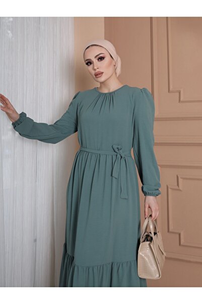 VOLT CLOTHİNG Šaty Ayrobin s páskem s volánovým detailem na límci