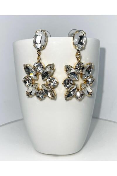 SAWCENT Parlak Büyük Taşlı Gözterişli Sallantılı Küpeler