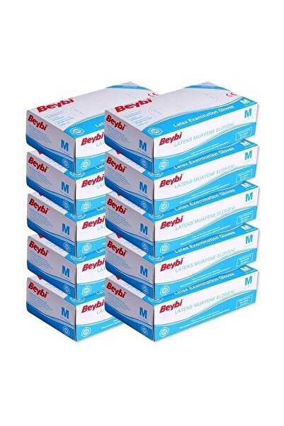 Beybi Muayene Eldiven Pudralı Lateks 100'lü Paket (M) (10 PAKET)