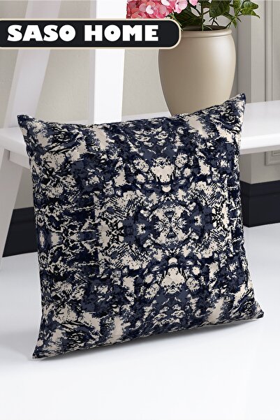 SasoHome Navy Blue Cream Ethnic Ottoman Tile Patterned 140 X 270 Cm Digital Printed Background Curtain (Single Wing)