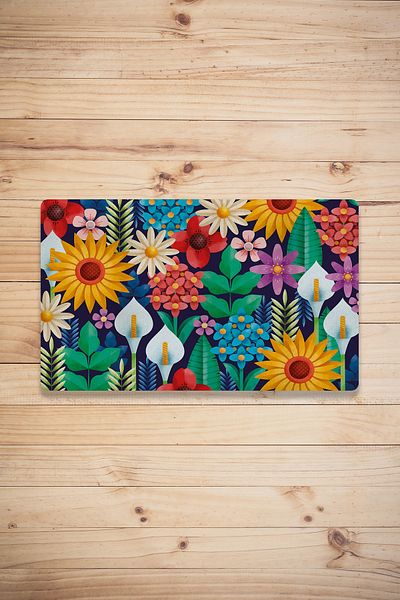 Vagonik Geometric Flower Patterned Digital Printed 50x70cm Decorative Multi-Purpose Indoor and Outdoor Door Mat