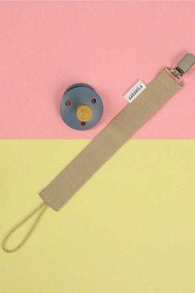 KARAMİLA 100% Cotton Beige Color Fabric Pacifier Hanger - Pacifier Chain - Pacifier Holder