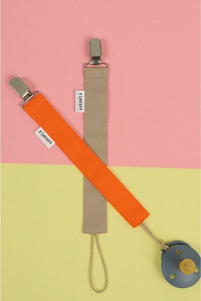 KARAMİLA 100% Cotton 2-Piece Orange Beige Color Fabric Baby Pacifier Strap - Pacifier Chain - Pacifier Holder