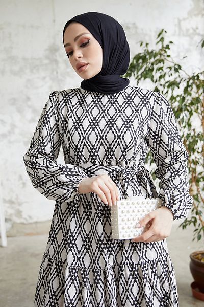 InStyle Laura Chain Pattern Linen Dress - Black