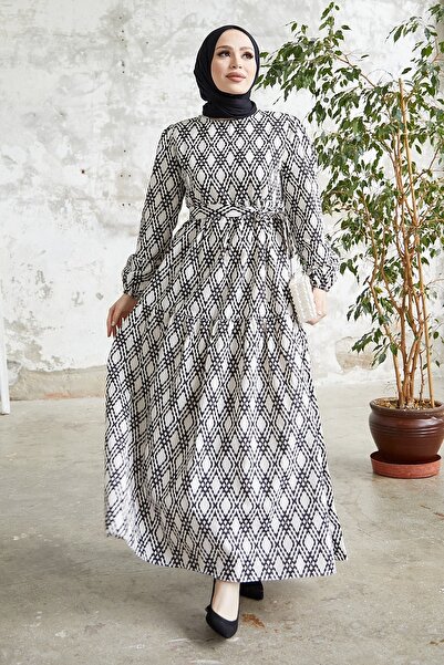 InStyle Laura Chain Pattern Linen Dress - Black