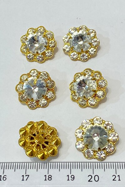Genel Markalar Iri Taşlı Çiçek Desenli Gold Abiye Düğme 1 Paket 1 Adet – Düğme