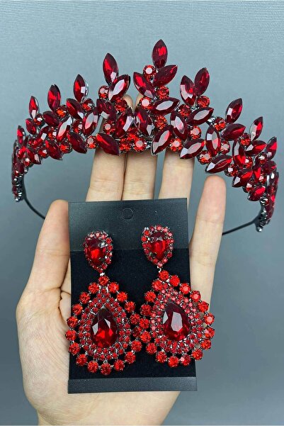 Bontex Κόκκινο Στέμμα και Σκουλαρίκια Νυφικής Χένας Leyor – Νυφικό Αξεσουάρ