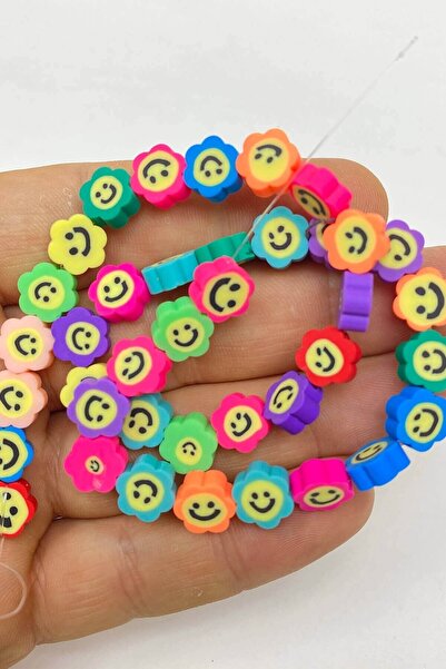 Bontex 1 niz šarenih perli od fimo gline sa uzorkom tratinčica i nasmejanim l...