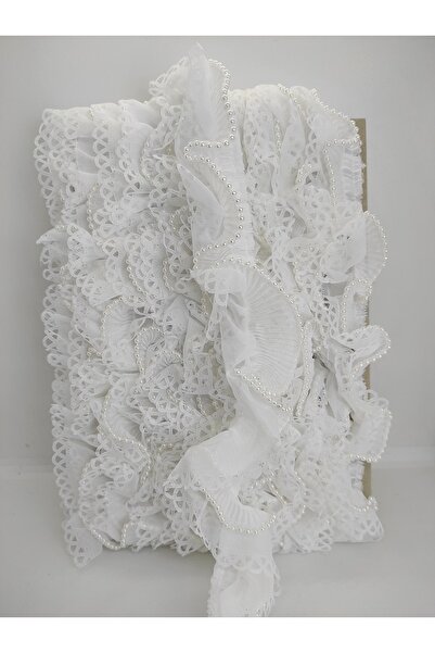 Bontex Decor alb cu volane cu pliuri cu perle Laser croială 1 metru – panglică decorativă