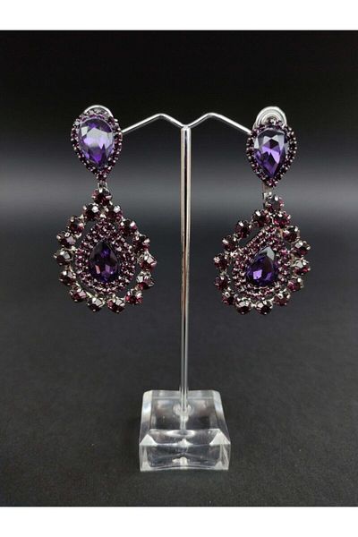 Türkay Aksesuar Purple Crystal Stone Henna Wedding Bridal Earring – Bijoux Earring – Bijoux Earring – Bijoux Earring