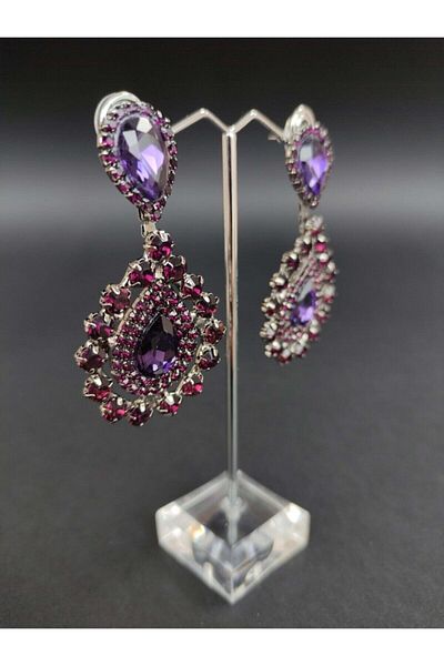Türkay Aksesuar Purple Crystal Stone Henna Wedding Bridal Earring – Bijoux Earring – Bijoux Earring – Bijoux Earring