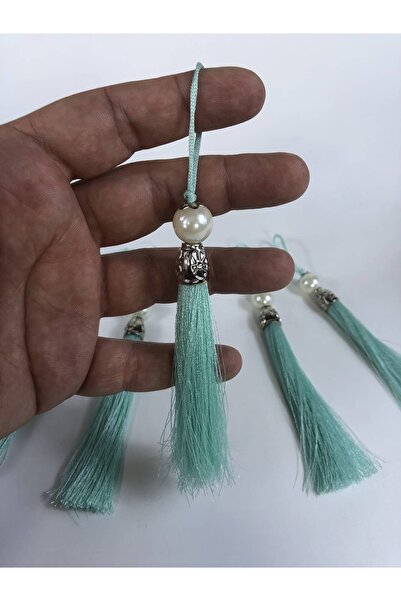 Bontex cu mărgele Ciucuri Verde Apă cu Acoperire Argintie și Perle 1 Bucată L...