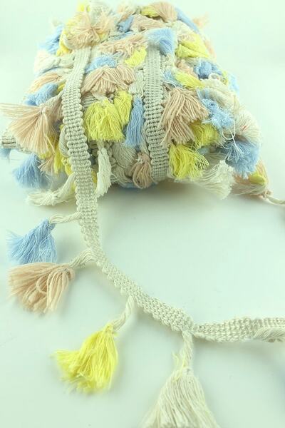 Bontex Bej Albastru Galben Panglică cu franjuri și ciucuri, bumbac bucăți, 1 ...