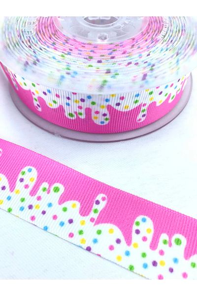 Bontex Υλικό Συσκευασίας Κορδέλα Grosgrain με ροζ σχέδιο 1 Mt Πλάτος 2,5 cm – Κορδέλα – Κορδέλα