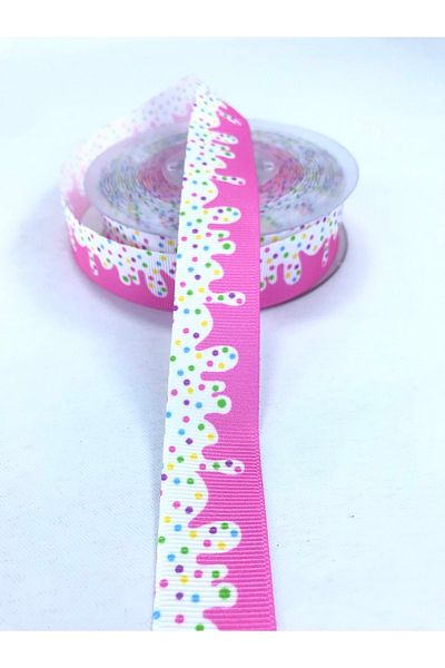 Bontex Υλικό Συσκευασίας Κορδέλα Grosgrain με ροζ σχέδιο 1 Mt Πλάτος 2,5 cm – Κορδέλα – Κορδέλα