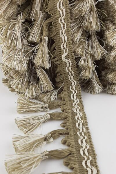 Bontex Cristal verde cremos cu franjuri cu ciucuri Latime 7 cm 1 metru