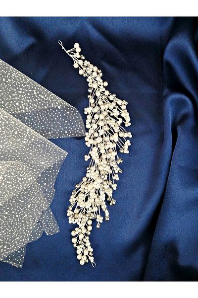 Bontex Accesoriu pentru păr și turban model ramură cu margele de argint – Coroană – Coroană
