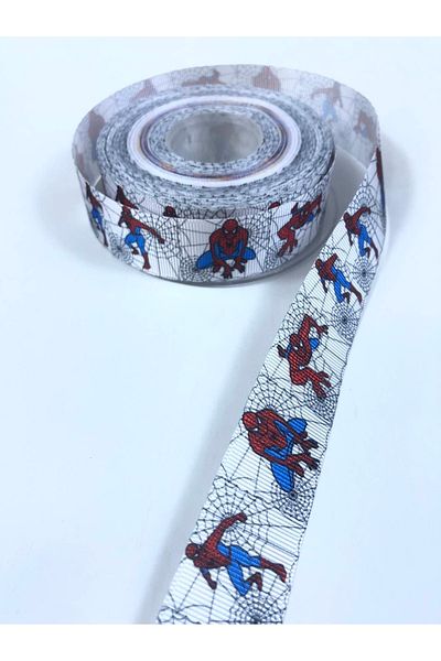 GELD White Spiderman Patterned Grosgrain Ribbon Width 2.5 Cm