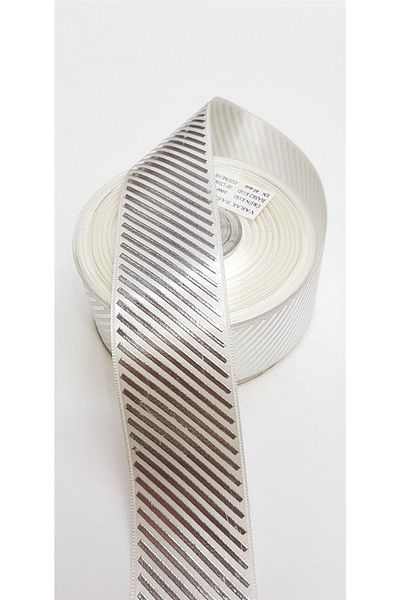 Bontex Panglică Satin cu dungi Argintiu 4 Cm 1 Metru – Panglică – Panglică