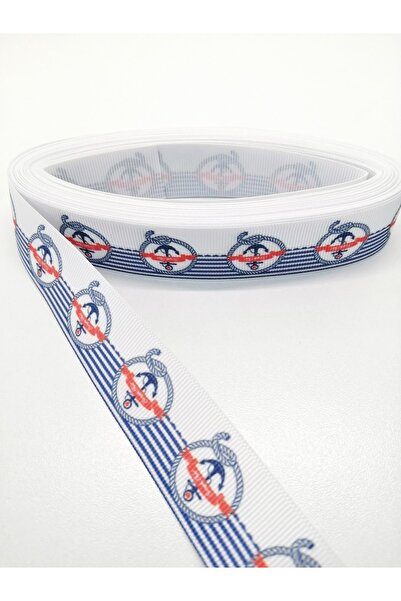 Bontex شريط جروسرين منقوش باللون الأبيض والأزرق مقاس 2.5 سم 1 متر – شريط