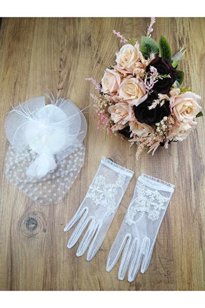 GELD Set de flori artificiale pentru nuntă, buchet de mireasă și set de voalu...