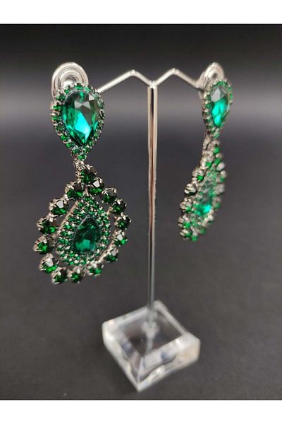 Türkay Aksesuar Green Crystal Stone Henna Wedding Bridal Earring – Bijoux Earring – Bijoux Earring – Bijoux Earring